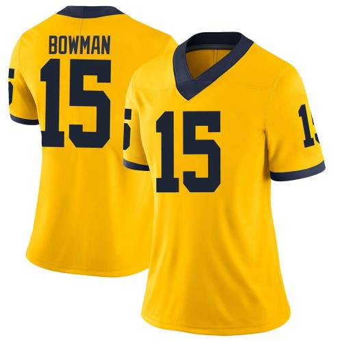 Alan Bowman Michigan Wolverines Women's NCAA #15 Maize Limited Brand Jordan College Stitched Football Jersey WTB2454PZ